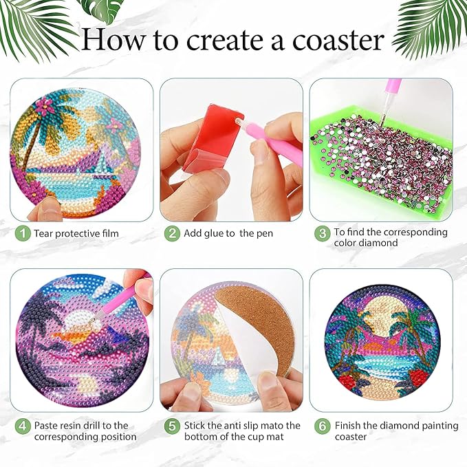 EWJRNSF 6 PCS Ocean Beach Diamond Art Coasters Kit - Image 3
