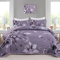 Floral Quilt Set King Size Bedding Set 3 Pieces Dark Purple Boho Floral Quilt by DRUCON