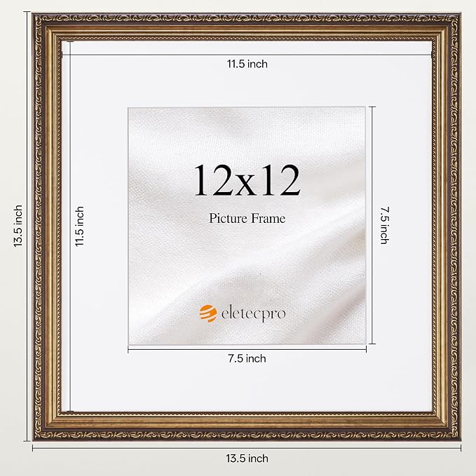 eletecpro 12x12 Vintage Picture Frame, Glass Cover, Bronze Gold, Wall Mount - Image 3