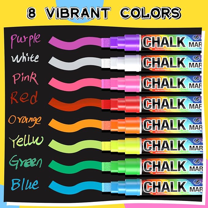 Window Chalk Markers for Cars Glass Washable: 8 Colors Jumbo Liquid Chalk Paint - Image 3