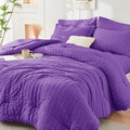 HYMOKEGE Bright Purple King Size Comforter Set Seersucker 7 Pieces, All Season by HYMOKEGE