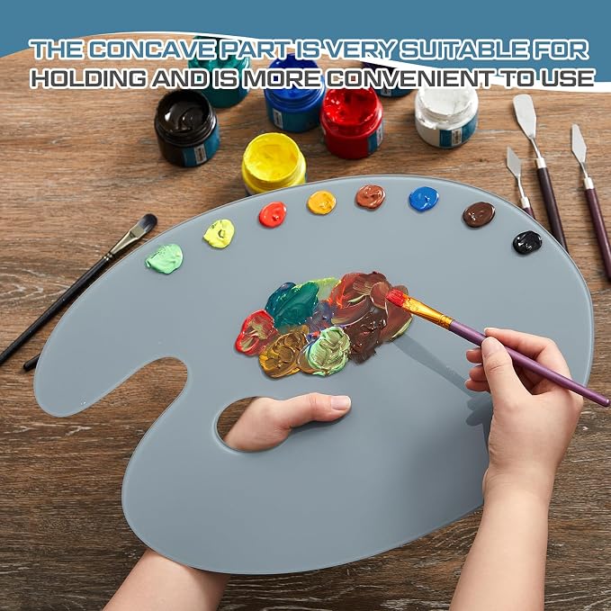 Nuanchu 12 x 16 Inch Handy Oval Neutral Grey Tempered Glass Palette - Image 2