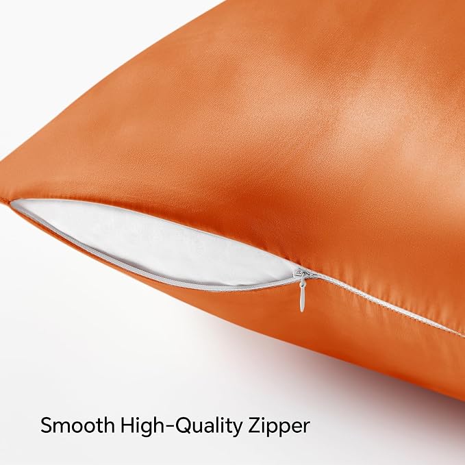 BEDELITE Satin Pillowcase with Zipper, Burnt Orange Pillow Cases Queen Size Set - Image 5