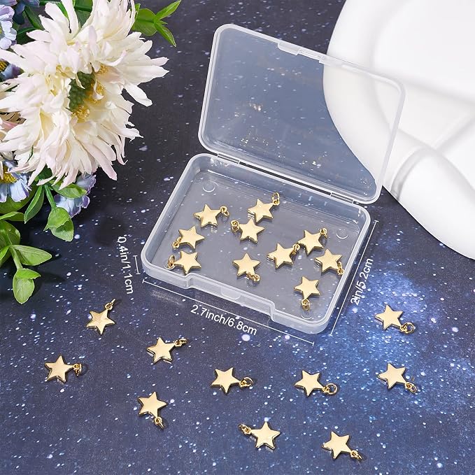 Beebeecraft 1 Box 20Pcs Gold Star Charms 18K Gold Plated Small Pentagram Dangle - Image 7