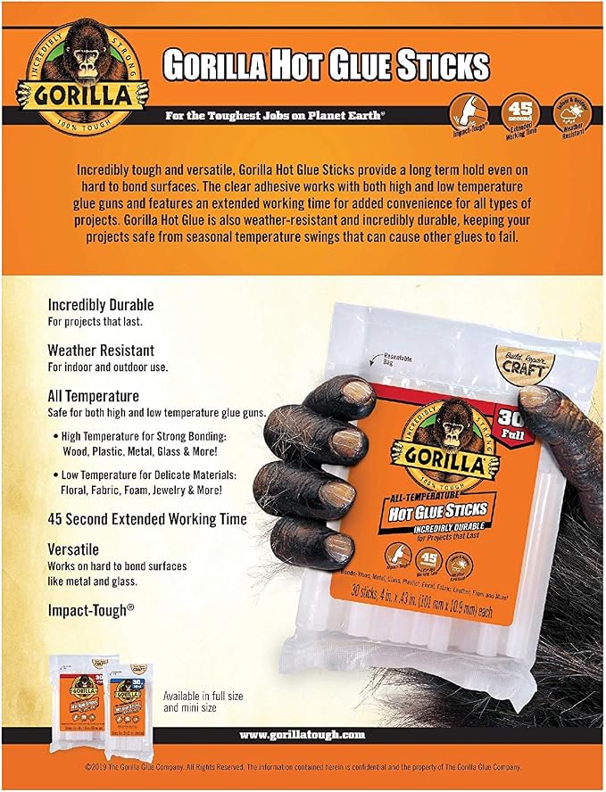 Gorilla Hot Glue Sticks, Full Size 8" Long x 0.43" Diameter - Image 4
