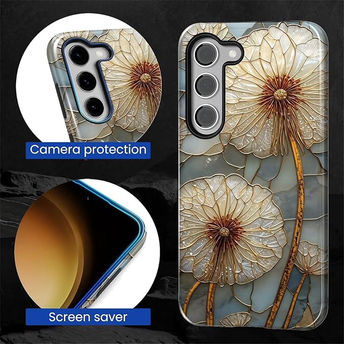 for Samsung Galaxy S23 Case, Dandelion Stained Glass Pattern Glossy 2 in 1 - Image 6