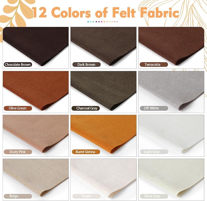 HaoFeiJH 12 Rolls 8"x20" 1.6mm Thick Soft Felt Fabric Sheets – 12 Assorted - Image 2