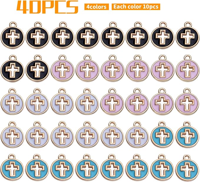 Aylifu 40pcs Round Enamel Cross Charms Alloy Crucifix Charm Pendants - Image 2