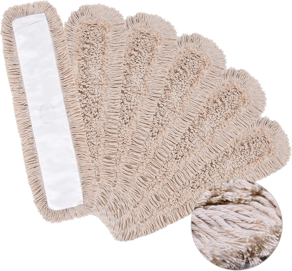Matthew Cleaning 24'' Cotton Dust Mop Refill Washable Thick Tufted Replacement Heads for Residential & Commercial Use Fit All 24'' Dust Mop Frames, Hardwood, Laminate, Concrete Floors 6 Pack