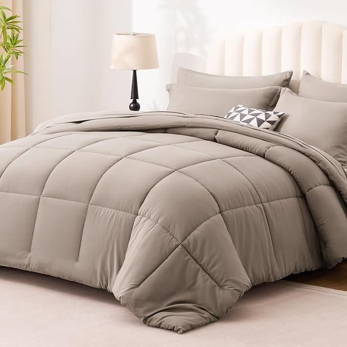 Love's cabin California King Comforter Set Light Brown, 7 Pieces California - Image 2