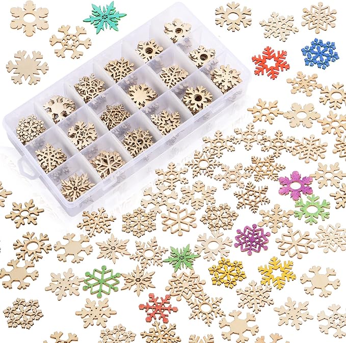 200 Pcs Unfinished Wooden Snowflake Ornament DIY Wood Snowflakes Cutouts Blank by AWIZOM