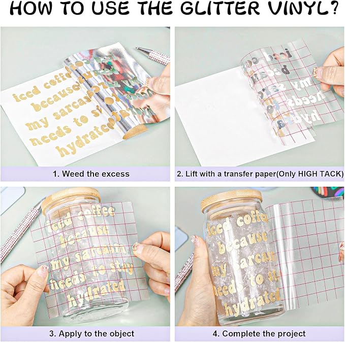 VINYL FROG Shimmer Adhesive Vinyl 12"x60" Gold Glitter Craft Permanent Vinyl - Image 3