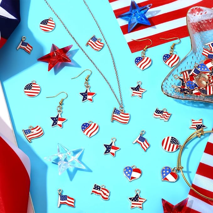 SANNIX 90 Pcs American Flag Charms, Patriotic Enamel Charms - Image 3