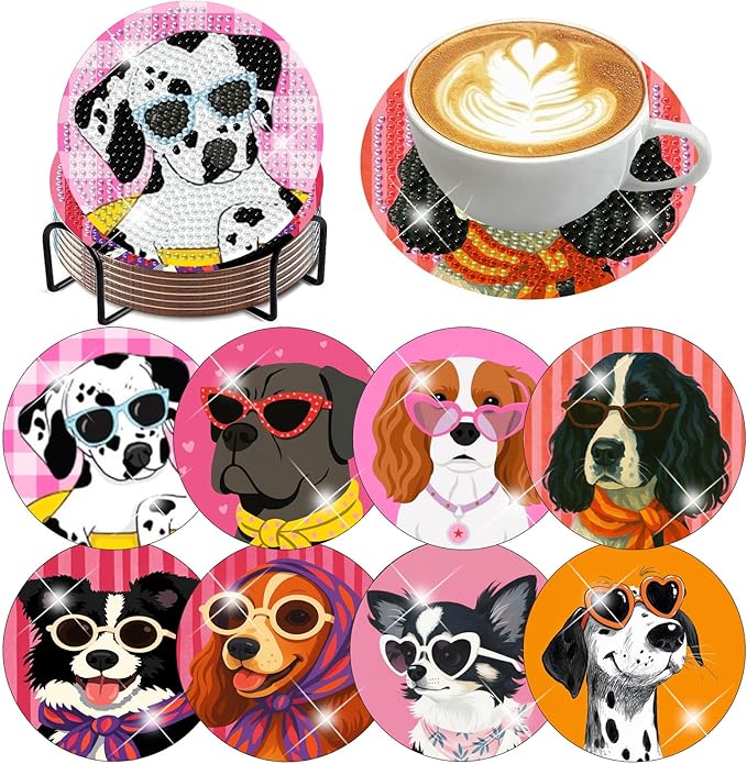 8 Pack Diamond Art Coasters, Funny Dog Diamond Painting Coasters Kits | Dog by Zythron