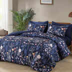 Yiran Queen Comforter Set, 7 Pieces Navy Blue Floral Soft Bedding Sets - Image 2