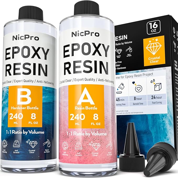Nicpro 16 Ounce Crystal Clear Epoxy Resin Kit, Food Safe DIY Starter Epoxy Resin by Nicpro