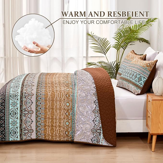 WONGS BEDDING Boho Fall Quilt Set Twin, Ultra Soft Lightweight Bedspread - Image 3