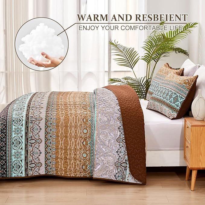 WONGS BEDDING Boho Fall Quilt Set California King, Lightweight Microfiber Bed - Image 3