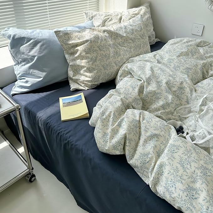 MKXI Full Duvet Cover Set Blue White Floral Print by MKXI