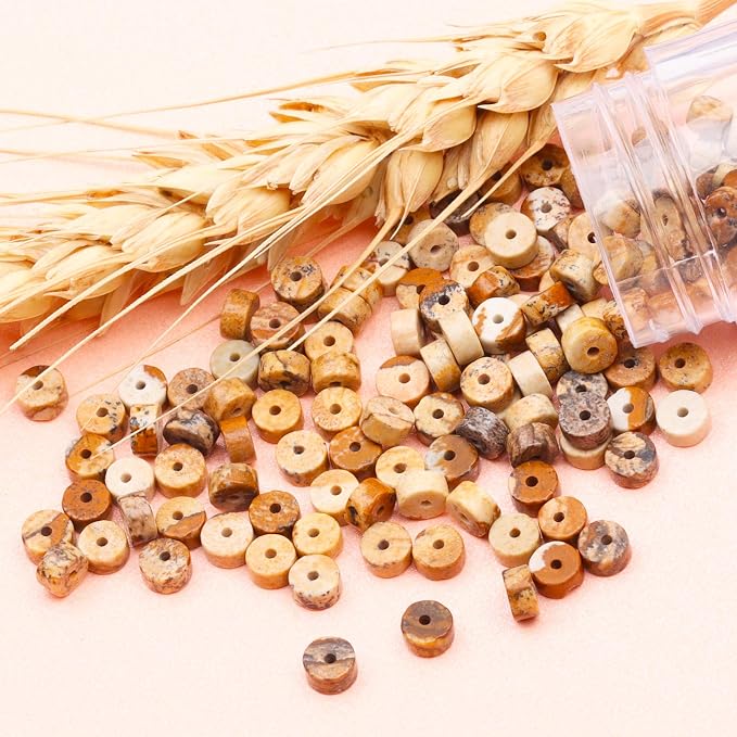 Natural Stone Heishi Beads for Necklace Making, 4 mm x 2 mm Small Flat Round - Image 7