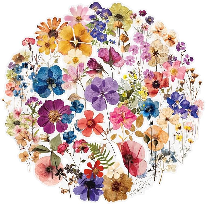 50 PCS Pressed Flowers Stickers Pack, Cute Waterproof PET Transparent Sticker - Image 2