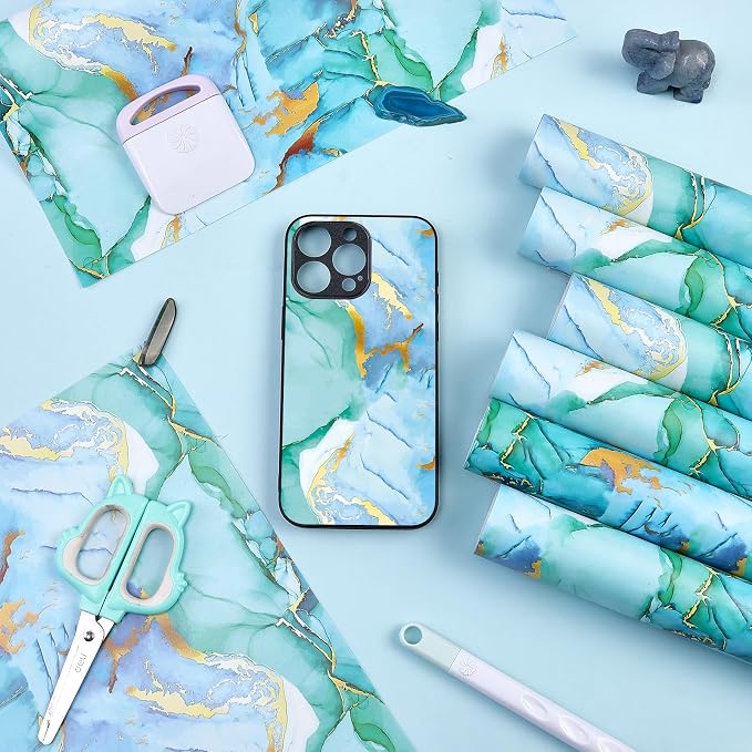 Tintnut Marble Blue Green Permanent Vinyl 8 Pcs 12x10in Self Adhesive Vinyl | - Image 7