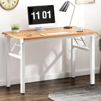 Need Small Folding Computer Desk, 39.4 Inch Writing Table, Teak & White | - Image 2