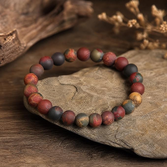 60pcs Natural Matte Picasso Jasper Gemstone Beads，6mm Frosted Round Loose Stone - Image 3