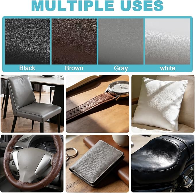 Grey Faux Leather Fabric 39"×55" Smooth Grain Upholstery Vinyl - Image 7