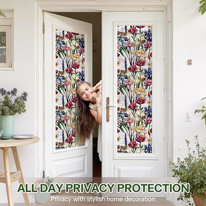 Stained Glass Window Film UV Resistant Window Privacy Film Colorful Flowers - Image 4