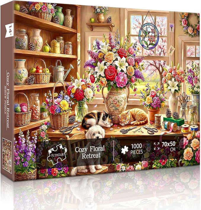 Cozy Floral Retreat Puzzles for Adults 1000 Pieces, Challenging Jigsaw Puzzles - Image 4
