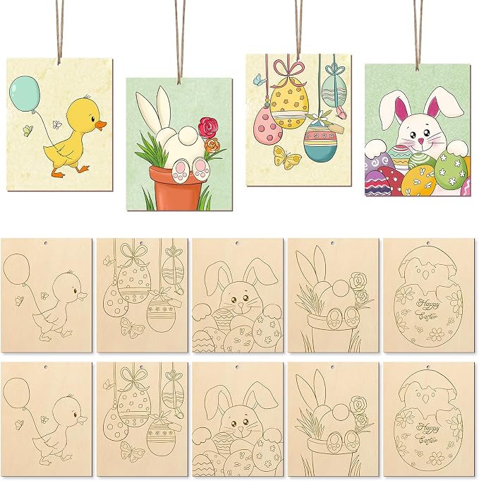 COCHIE 10 Pieces Large Easter Unfinished Wood Crafts to Paint by COCHIE