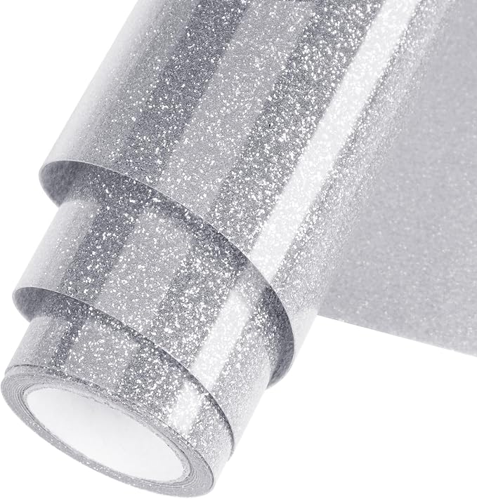 Silver Glitter HTV Heat Transfer Vinyl Roll 12inch x 5 ft by WOOGLITTER