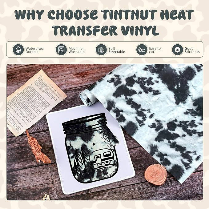 Tintnut Black Cowhide Heat Transfer Vinyl Roll, easy cut & weed, stretch - Image 3