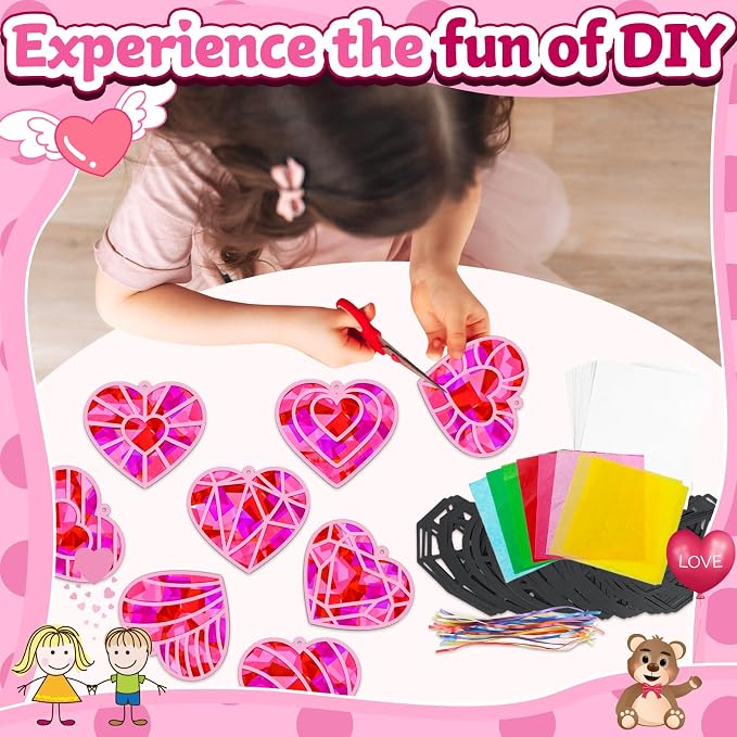 32 Sets Valentines Day Heart Suncatchers Craft Kit DIY Window Stained Glass - Image 4
