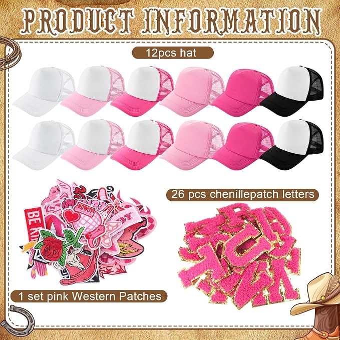 Hercicy DIY Trucker Hats Kit, 12 Pack Sublimation Blank Baseball Caps - Image 2