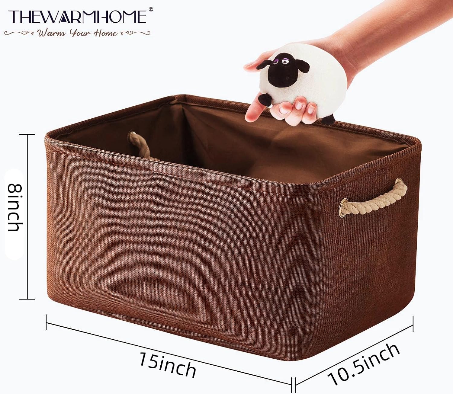 TheWarmHome Decorative Basket Rectangular Fabric Storage Bin Organizer Basket with Handles for Clothes Storage (Brown, Large-1Pack,15L*10.5W*8H)