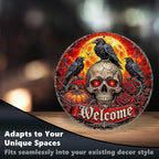 Skull Raven Halloween Metal Tin Sign Round Wall Decor Red Eyes Blood Moon Rose - Image 6