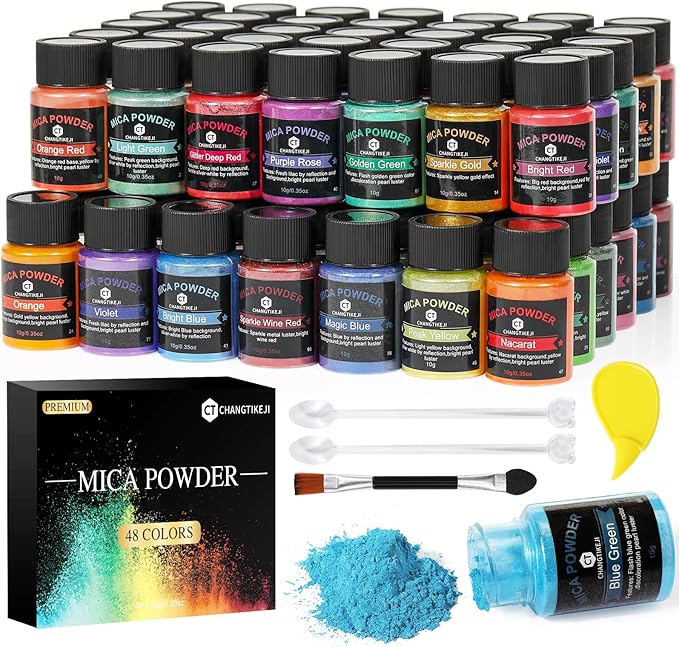 CHANGTIKEJI Mica Powder，48 Colors - 10g/Bottle of Natural Pigment Powder by CHANGTIKEJIWelcomeYouOrder