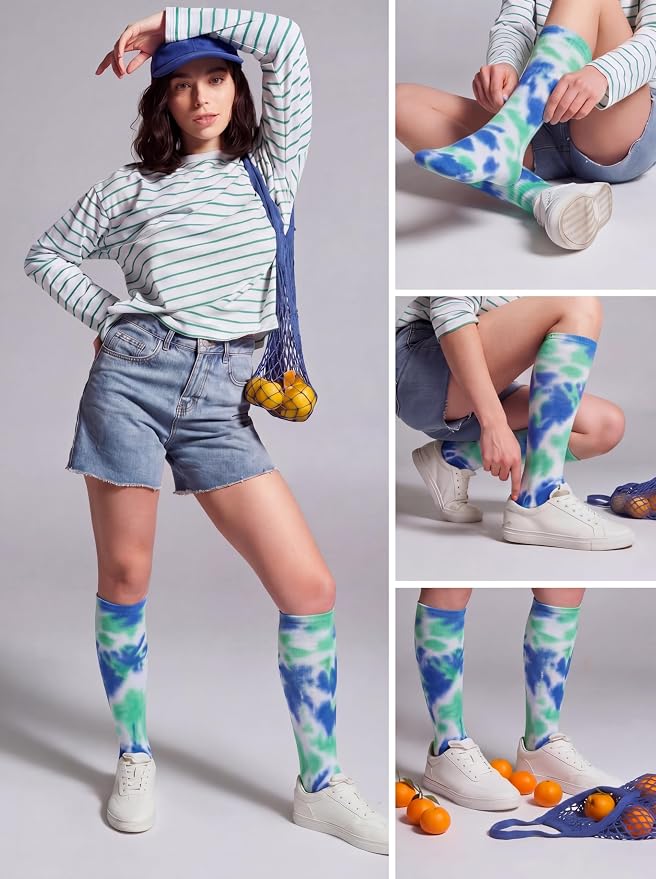 Syhood White Cotton Crew Socks for Tie dye Party Casual Soft Cushion Novelty - Image 4