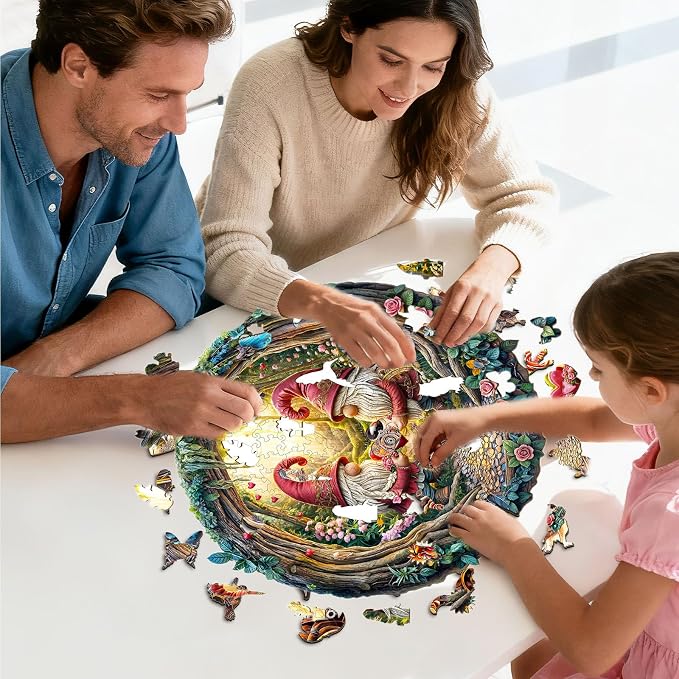 KAAYEE Wooden Puzzles for Adults, Gnome Couple Wooden Jigsaw Puzzle, 3D Visual - Image 4