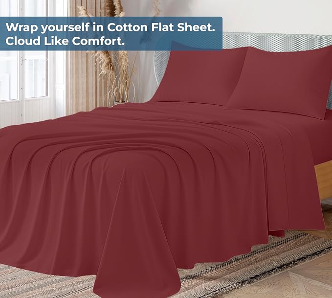 Royale Linens 100% Organic Cotton Queen Flat Sheet Only - Image 2