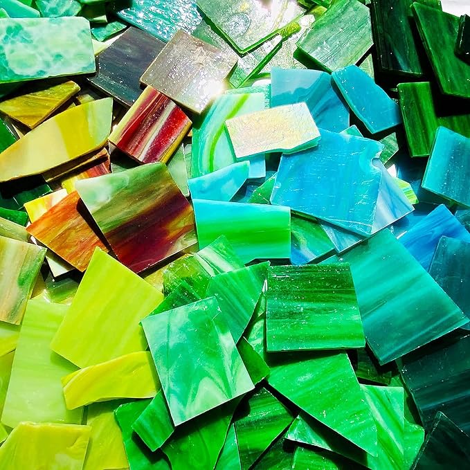 Broken Stained Glass Scraps Mixed Green Colors, Irregular Stained Glass Sheets - Image 4