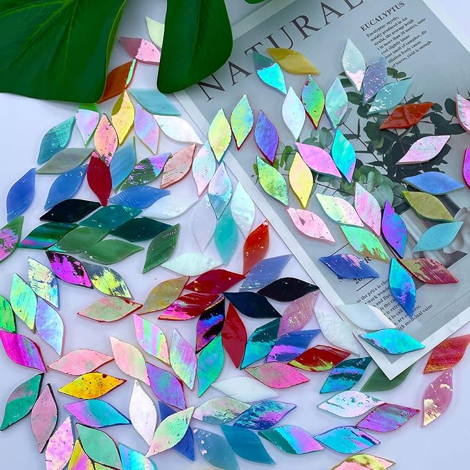 LITMIND 120 Pieces Assorted Colors Iridescent Mosaic Glass Petals & Leaves - Image 4