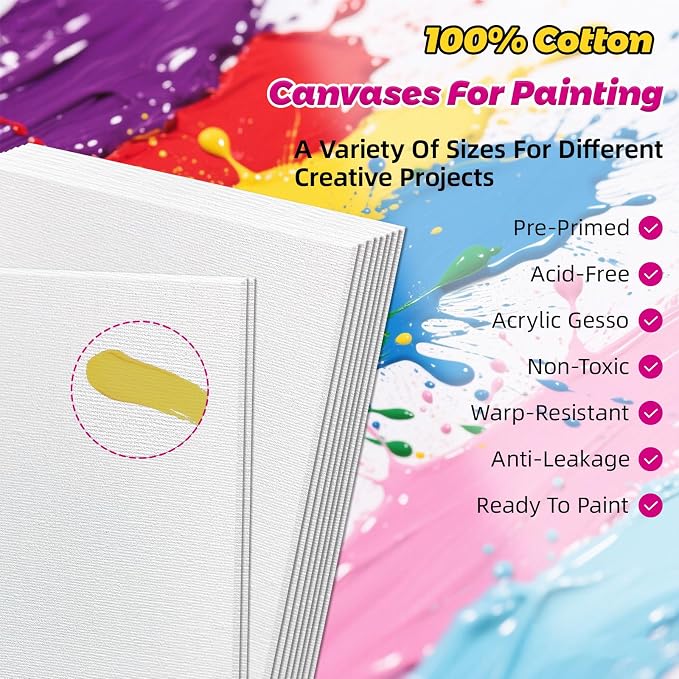 10 Pack 8"x10" Canvas Boards for Painting, 100% Cotton Triple Primed | Flat - Image 3