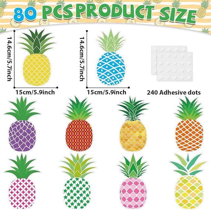 gisgfim 80Pcs Summer Cutouts Pineapple Decoration Bulletin Board Luau Tropical - Image 2