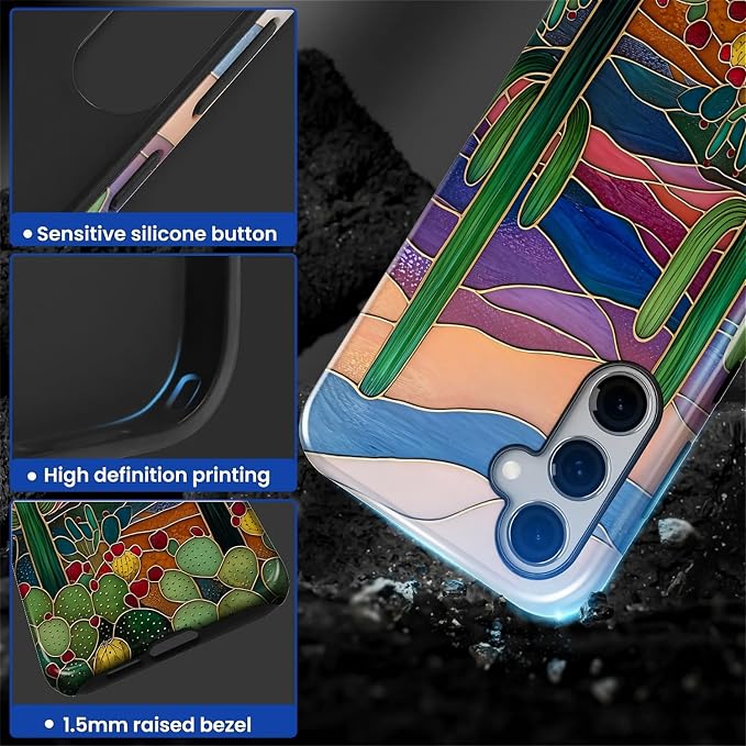 for Samsung Galaxy S25 FE Case, Stained Glass Cactus Pattern Glossy 2 in 1 - Image 6