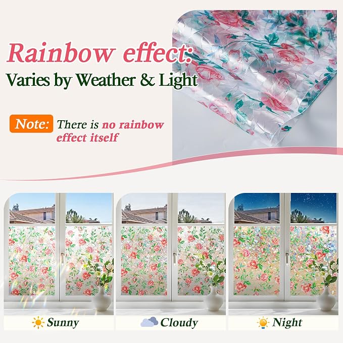 Coavas Window Privacy Film, Rainbow Stained Glass Decorative Window Clings - Image 4