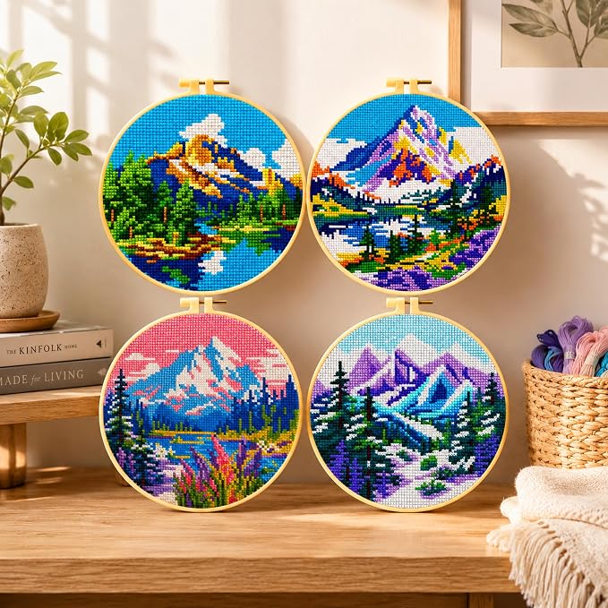 Zhenqing 4 Pack Four Seasons Landscape Stamped Cross Stitch Kit, 11CT Printed - Image 2