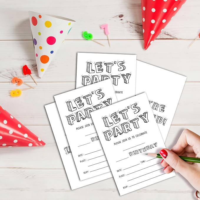 Black and White Birthday Invitations, 25 Double-Sided Invitation Cards - Image 3